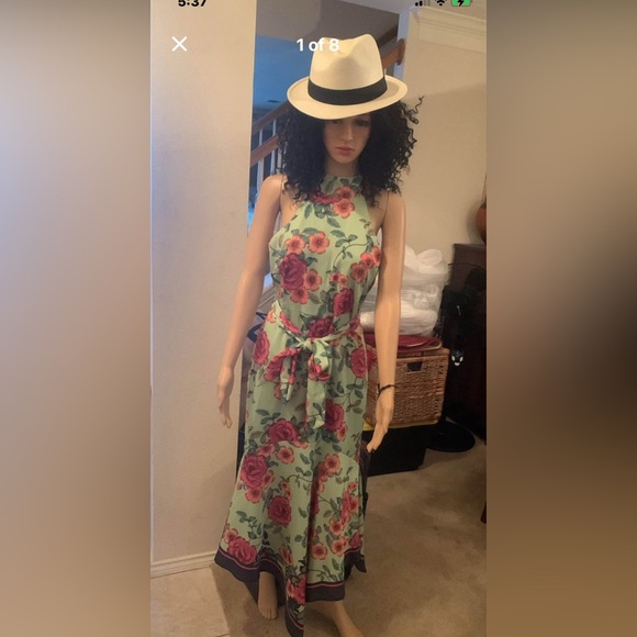 Belle Badgley Mischka Floral Halter Neck Dress Size 8 - Picture 1 of 8